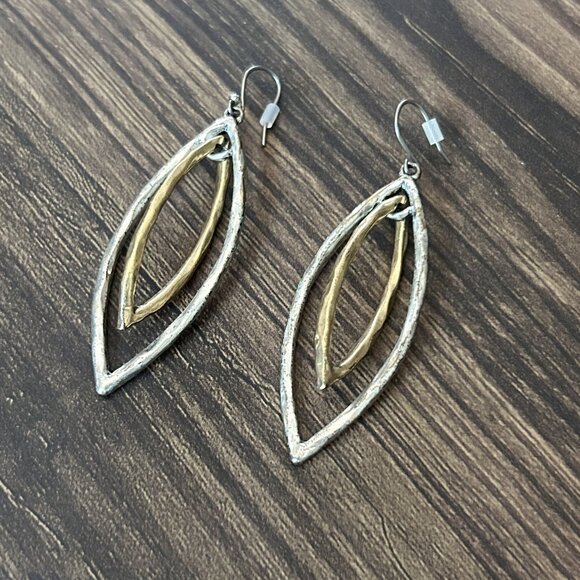 Lucky Brand Silver & Gold Tone Double Oblong Hoop Earrings ASO Katherine Pierce - Picture 4 of 9